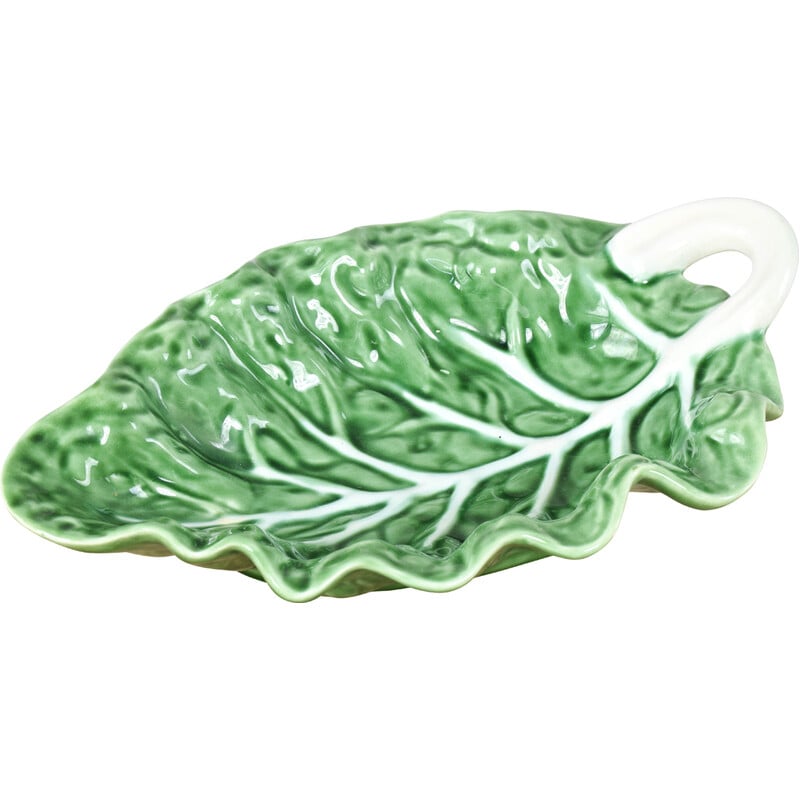 Vintage glazed ceramic cabbage leaf salad bowl from Bordallo Pinheiro, Portugal 1960