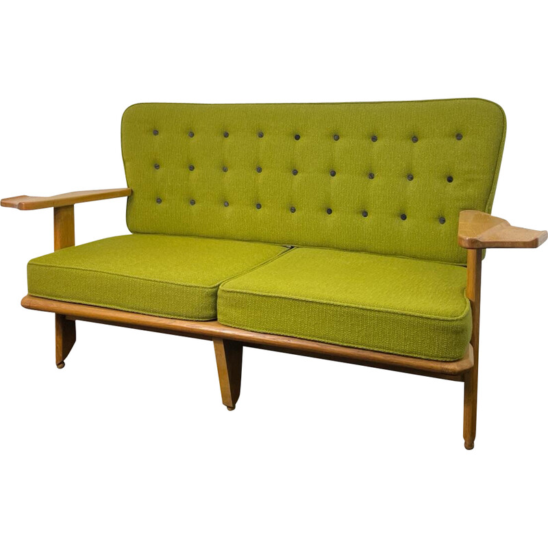 Vintage 2-seater sofa in solid oak by Robert Guillerme and Jacques Chambron, France 1960
