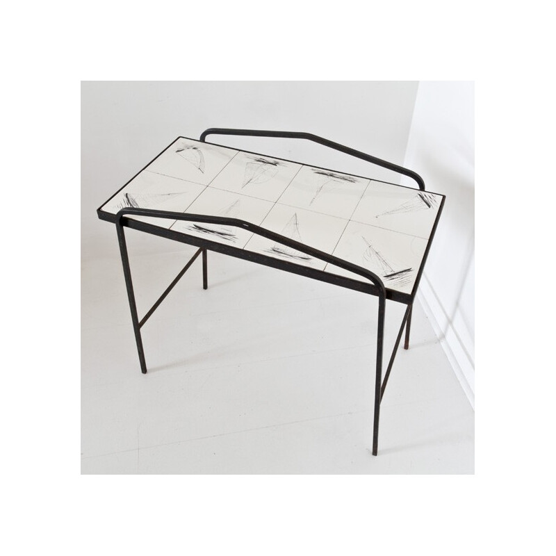 Black side table in ceramics and metal - 1960s