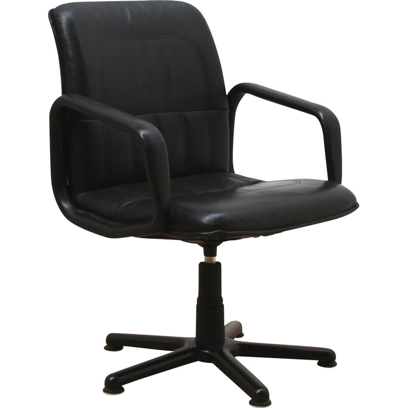 Vintage Cider office armchair in black plastic and black leather