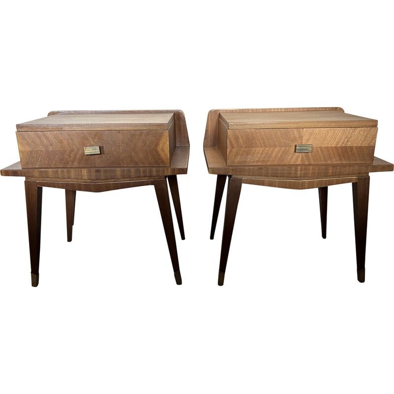 Pair of vintage light oak bedside tables, 1950