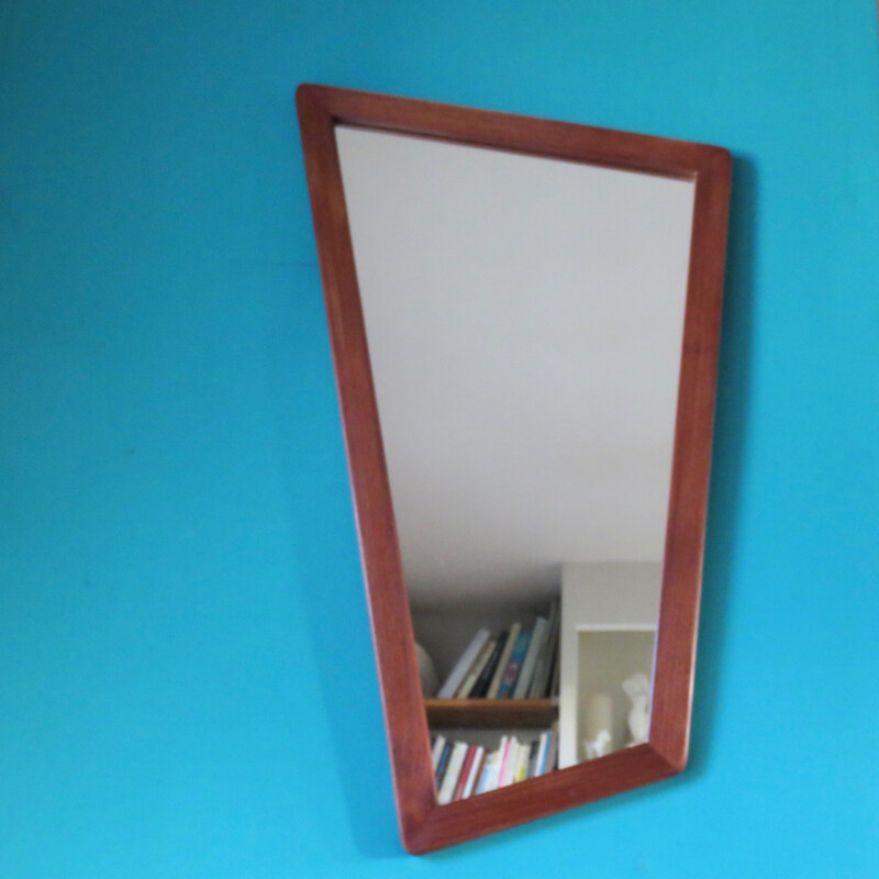 Asymmetrical mirror in teak and wood - 1950s