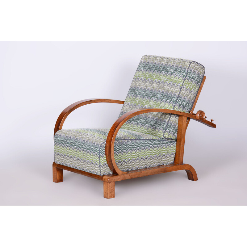 Vintage Art Deco reclining armchair in wood and fabric by Jindřich Halabala for Up Závody, Czechoslovakia 1920
