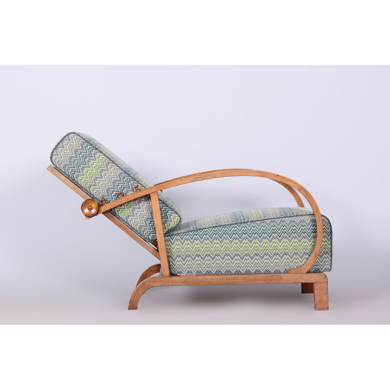 Vintage Art Deco reclining armchair in wood and fabric by Jindřich Halabala for Up Závody, Czechoslovakia 1920