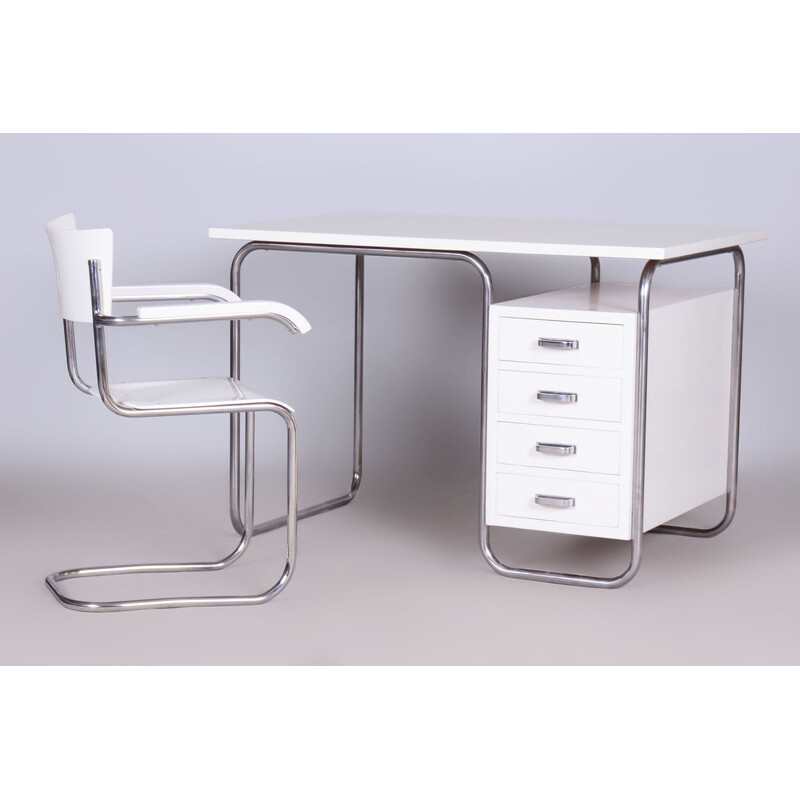 Vintage Bauhaus desk in chrome steel and wood, Czechoslovakia 1930