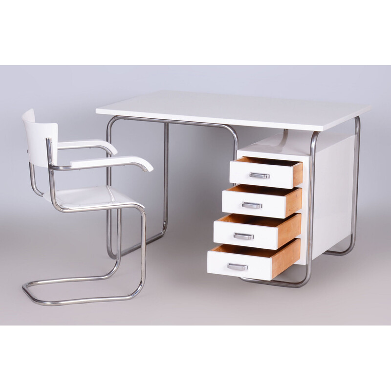 Vintage Bauhaus desk in chrome steel and wood, Czechoslovakia 1930