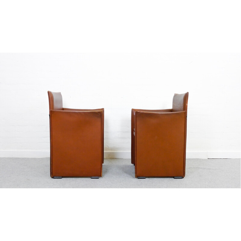 Pair of brown armchairs in leather by Mario Bellini for Cassina - 1970s