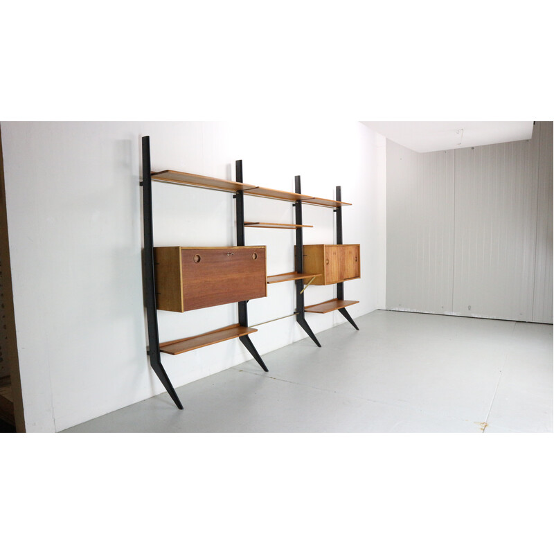 Vintage teak and oak wall unit by William Watting for Fristho, Netherlands 1960