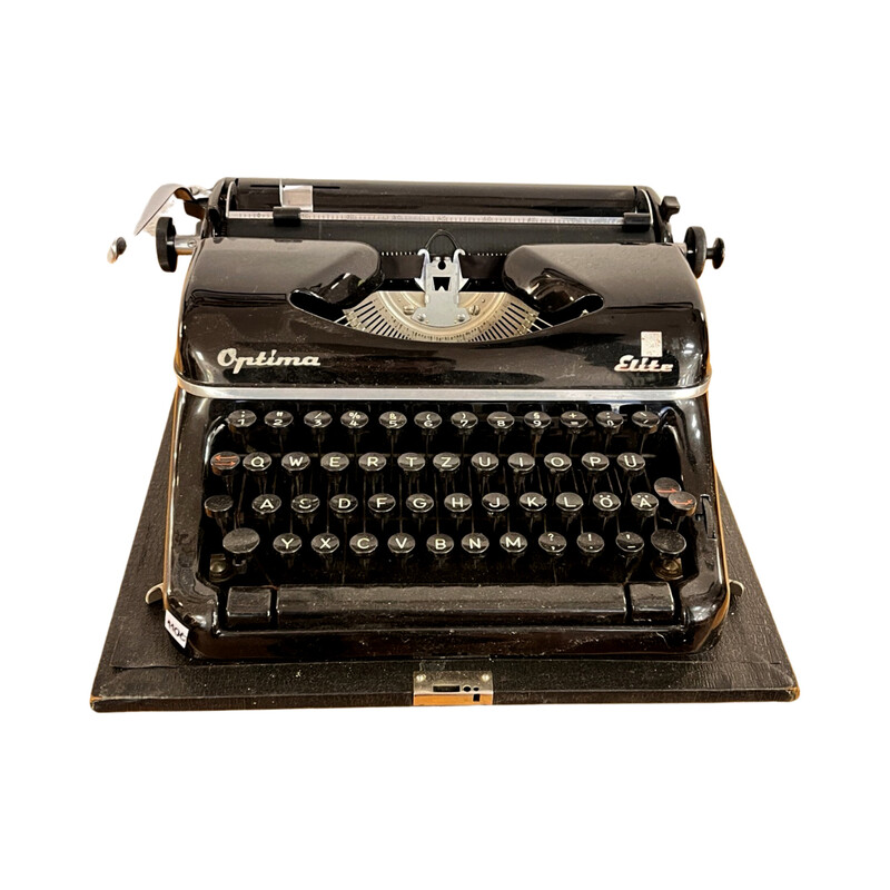 Machine à écrire à valise vintage Erfurt  en acier chromé et tissu pour Optima Büromaschinenwer, Allemagne 1951