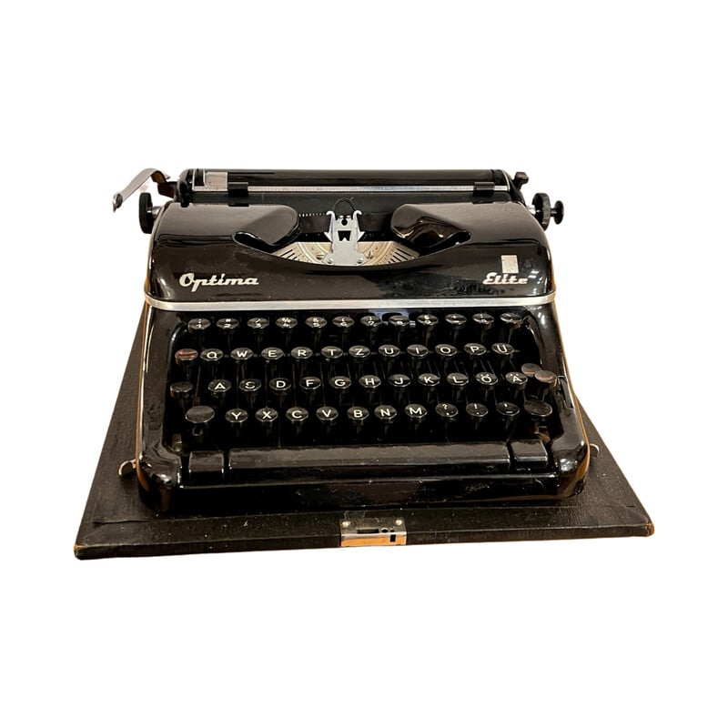 Máquina de escrever de mala Erfurt vintage em aço cromado e tecido para Optima Büromaschinenwer, Alemanha 1951