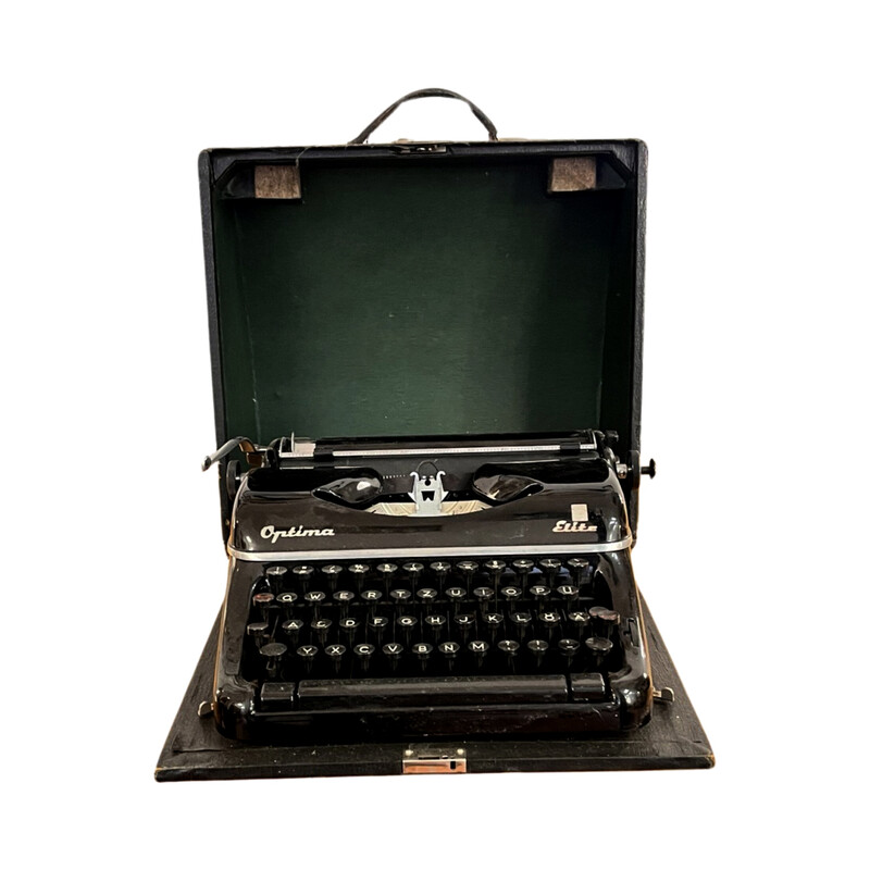 Machine à écrire à valise vintage Erfurt  en acier chromé et tissu pour Optima Büromaschinenwer, Allemagne 1951