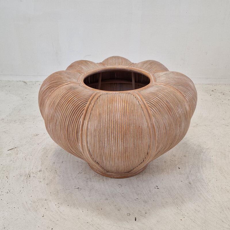 Vintage bamboo and rattan flower pot, France 1970