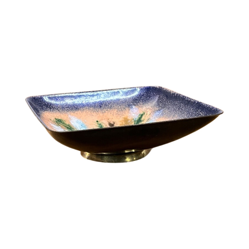 Vintage enameled copper bowl plate, Germany 1960