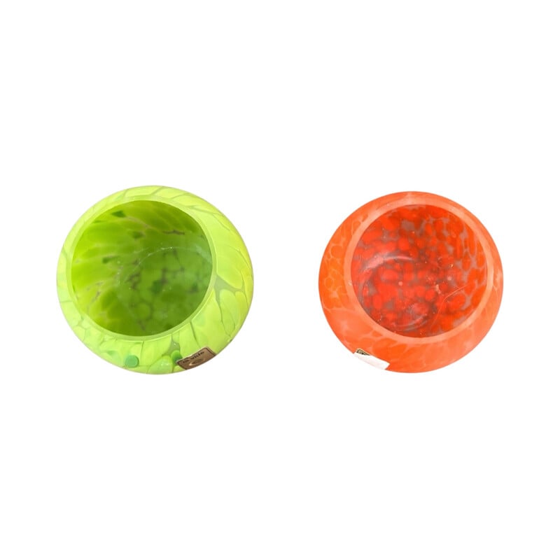 Pair of vintage orange and green tinted glass tealight holders for La Vida, 1980