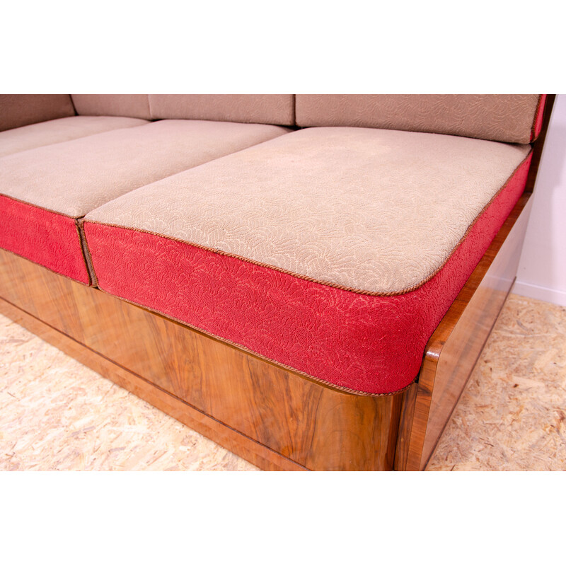 Vintage Art Deco 3-Sitzer-Sofa in Walnussfurnier, Tschechoslowakei 1930