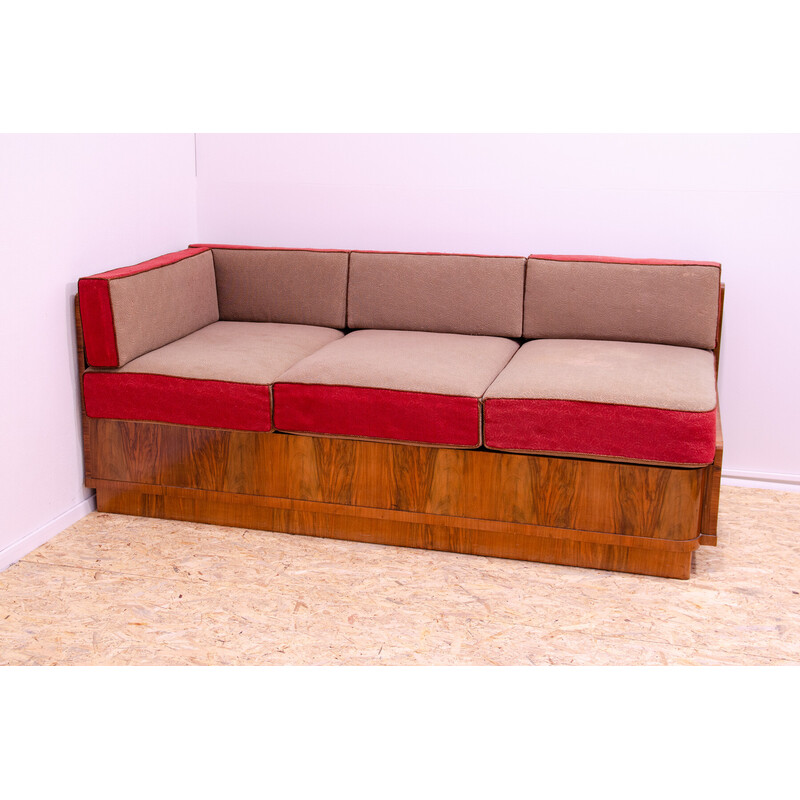 Vintage Art Deco 3-Sitzer-Sofa in Walnussfurnier, Tschechoslowakei 1930