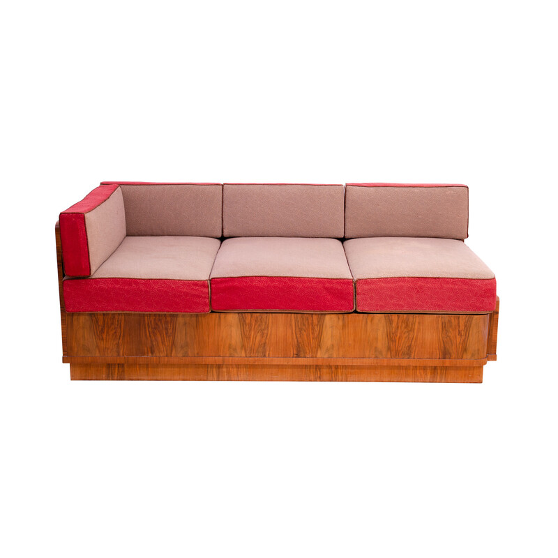 Vintage Art Deco 3-Sitzer-Sofa in Walnussfurnier, Tschechoslowakei 1930