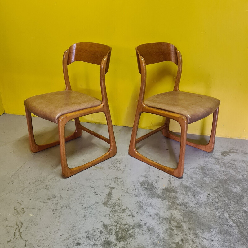 Pareja de sillas de comedor vintage de haya y piel sintética de Emile y Walter Baumann, 1960