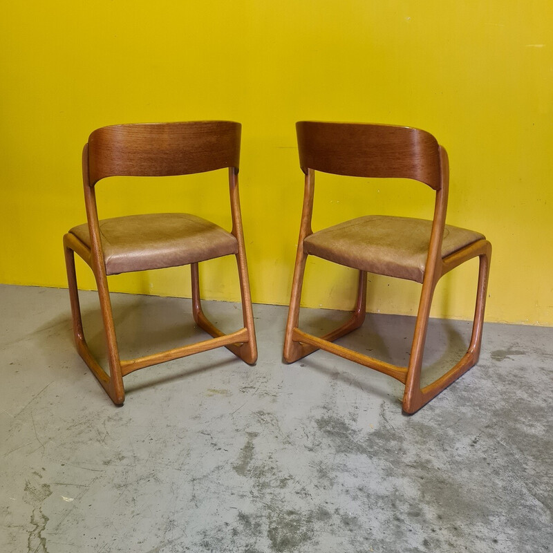 Pareja de sillas de comedor vintage de haya y piel sintética de Emile y Walter Baumann, 1960