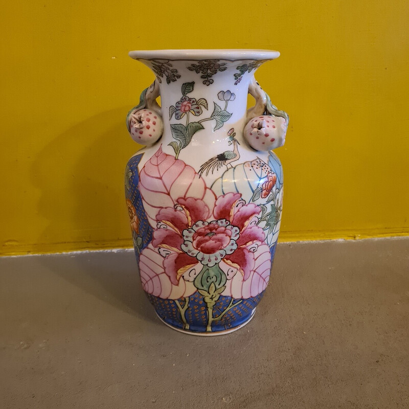Vintage Famille Rose Vase aus farbigem Porzellan, China
