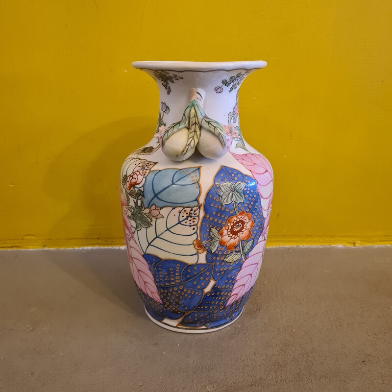 Vintage Famille Rose Vase aus farbigem Porzellan, China