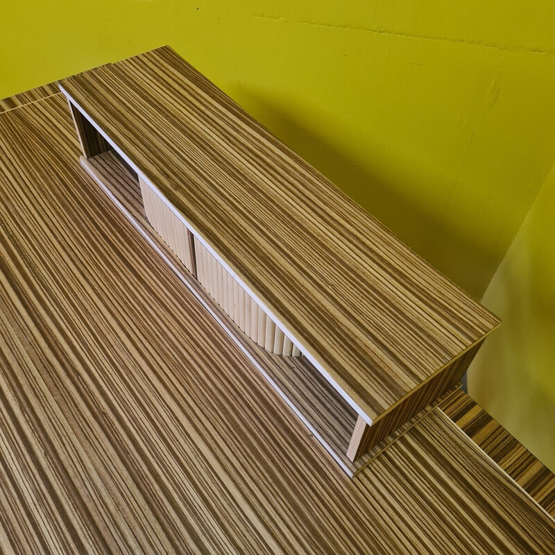 Vintage zebra wood veneer desk, 1990