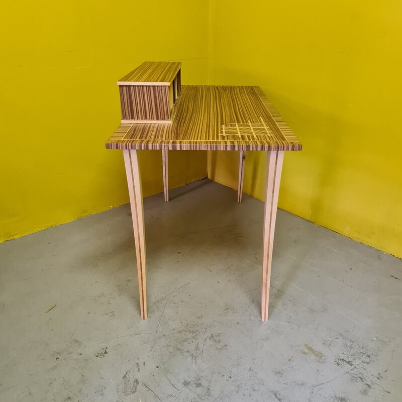 Vintage zebra wood veneer desk, 1990