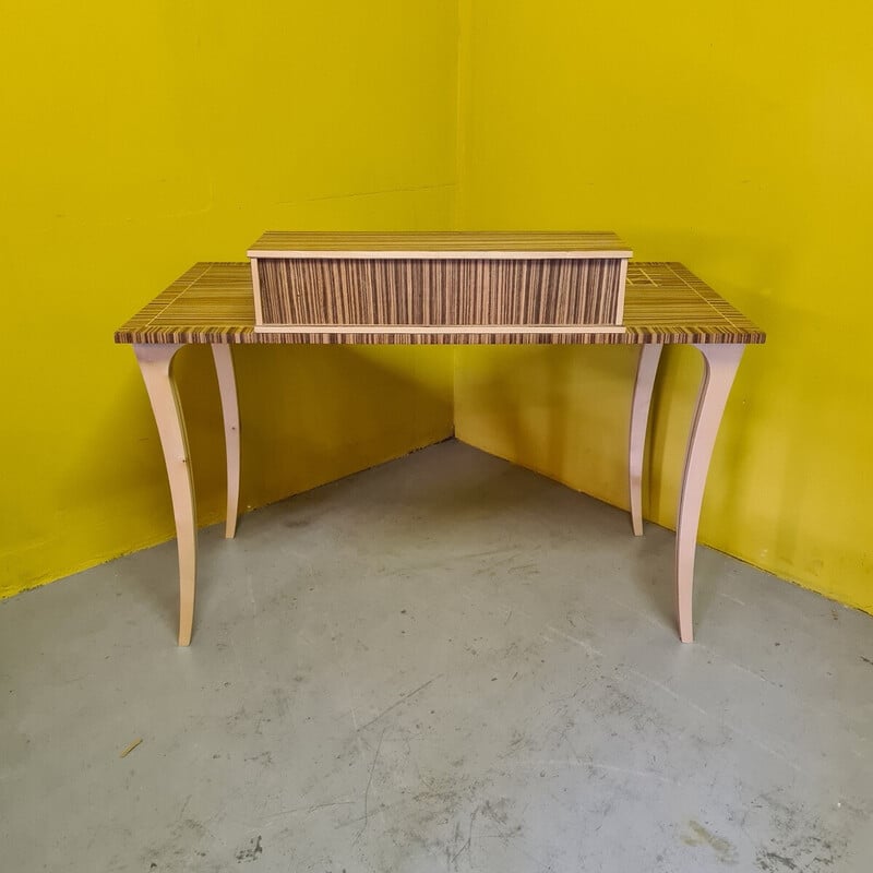 Vintage zebra wood veneer desk, 1990