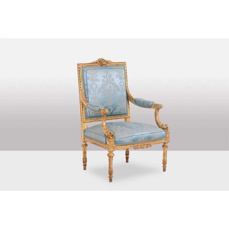 Pair of vintage "Marie-Antoinette" armchairs in gilded and carved wood, 1880