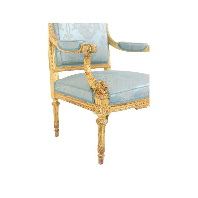 Pair of vintage "Marie-Antoinette" armchairs in gilded and carved wood, 1880