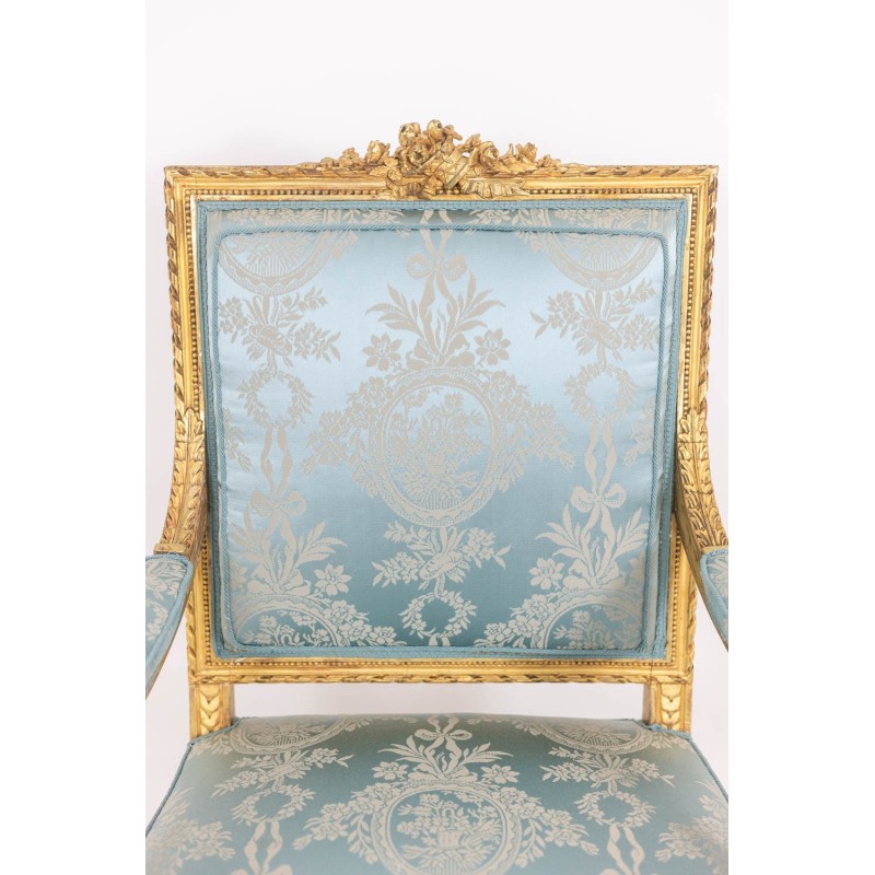 Paar Vintage-Sessel "Marie-Antoinette" aus vergoldetem und geschnitztem Holz, 1880