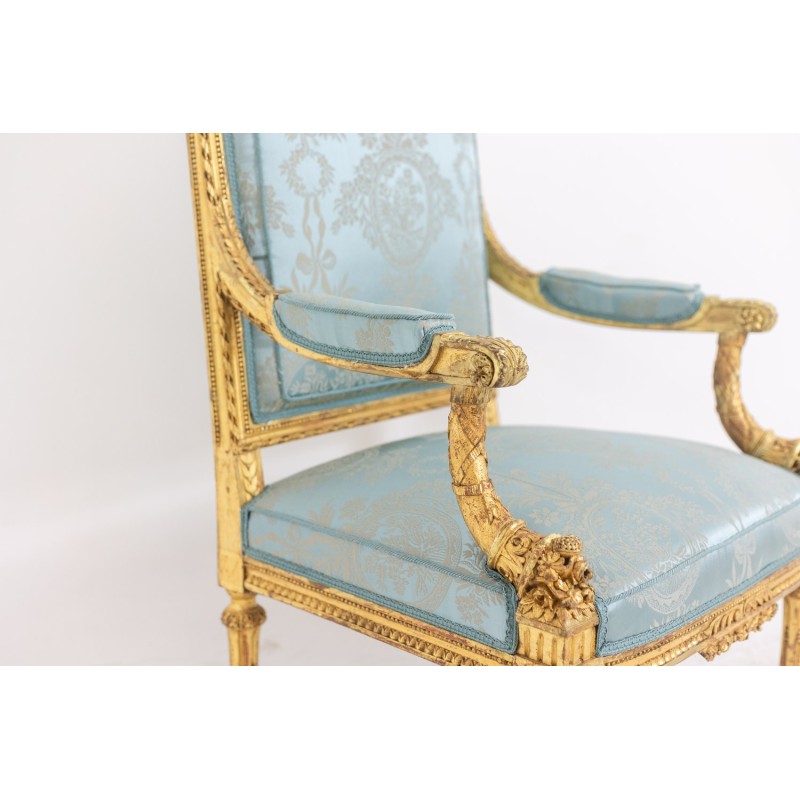 Pair of vintage "Marie-Antoinette" armchairs in gilded and carved wood, 1880