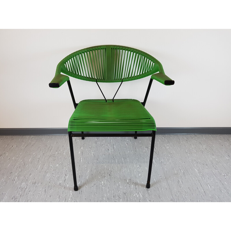 Set of 5 multicolored easy chairs in plastics and metal - 1960s