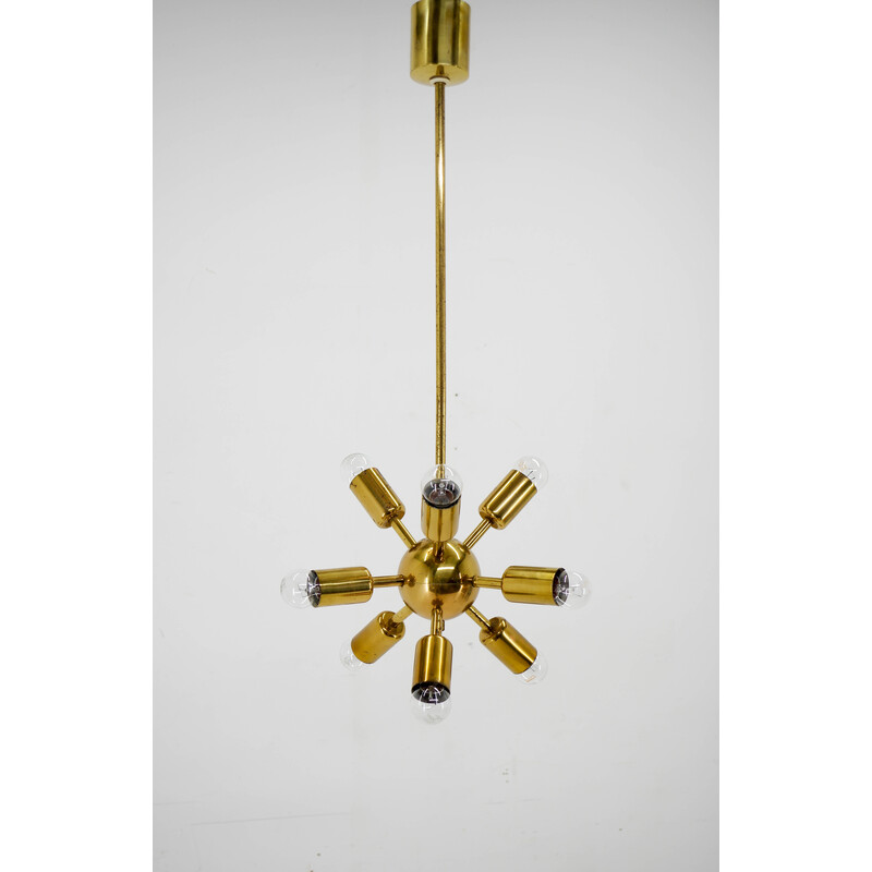 Vintage 9-flame Sputnik chandelier for Drukov, 1970