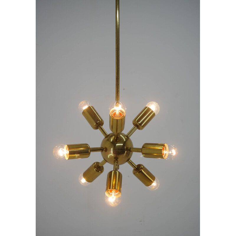 Vintage 9-flame Sputnik chandelier for Drukov, 1970