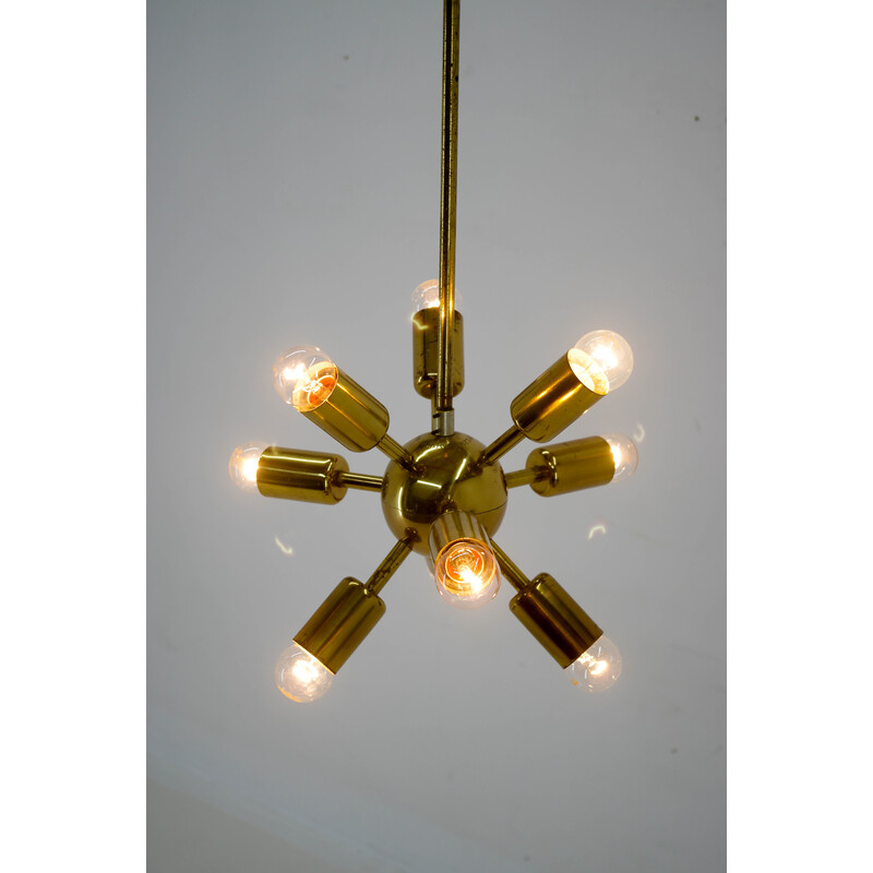 Vintage 9-flame Sputnik chandelier for Drukov, 1970