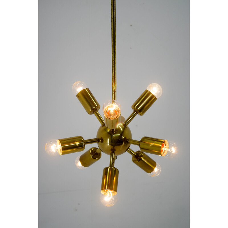 Vintage 9-flame Sputnik chandelier for Drukov, 1970