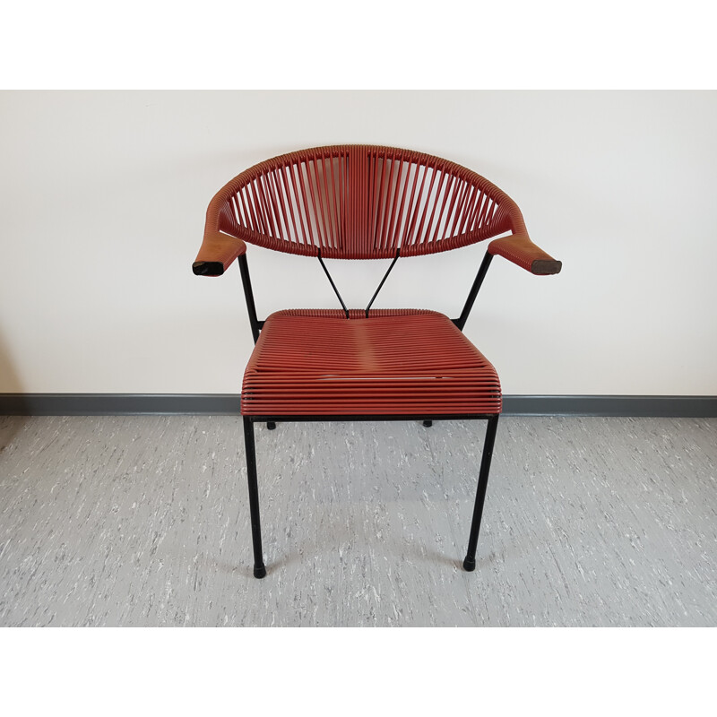 Set of 5 multicolored easy chairs in plastics and metal - 1960s