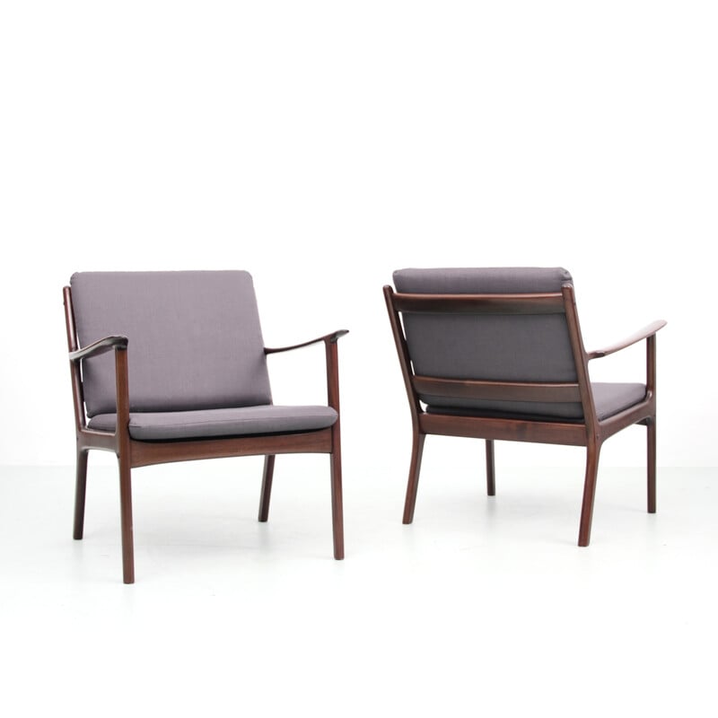 Pair of vintage PJ 112 model mahogany lounge chairs by Ole Wanscher, Denmark