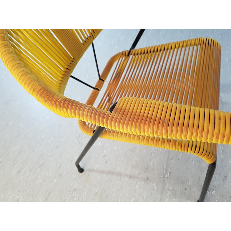 Set of 5 multicolored easy chairs in plastics and metal - 1960s