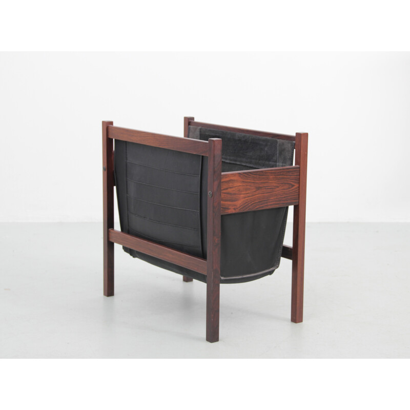 Vintage magazine rack in Rio rosewood and leather
