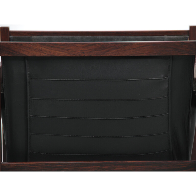 Vintage magazine rack in Rio rosewood and leather