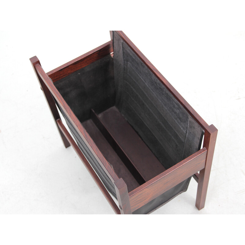 Vintage magazine rack in Rio rosewood and leather