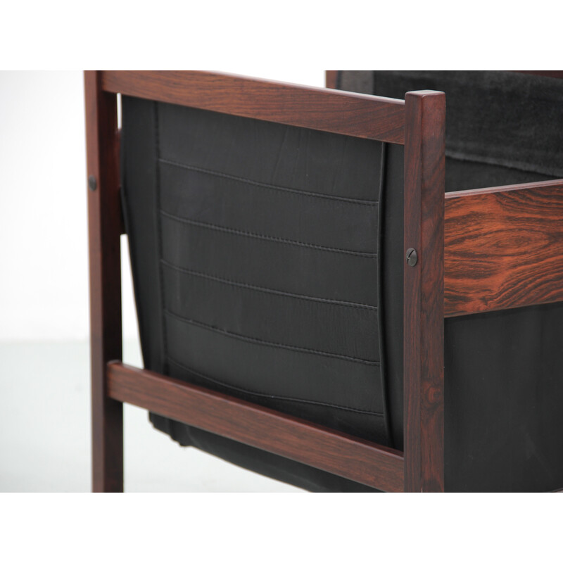 Vintage magazine rack in Rio rosewood and leather