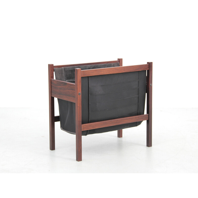 Vintage magazine rack in Rio rosewood and leather