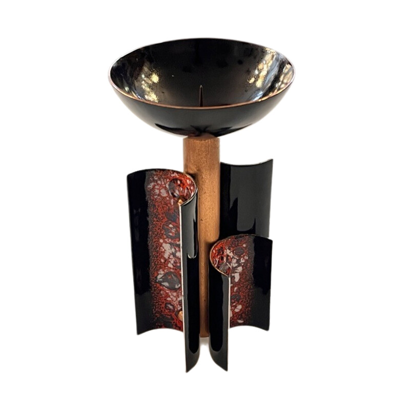 Vintage Space Age candlestick in enameled copper, Germany 1960