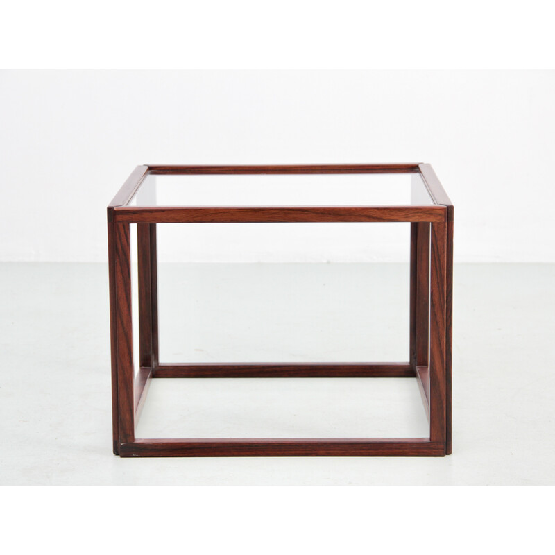 Vintage cubic coffee table model VM420 in Rio rosewood and glass by Kai Kristiansen for Vildbjerg Mobelfabrik, 1960