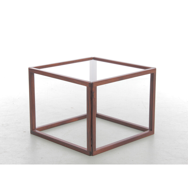 Vintage cubic coffee table model VM420 in Rio rosewood and glass by Kai Kristiansen for Vildbjerg Mobelfabrik, 1960