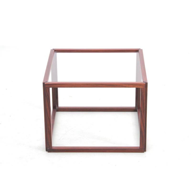 Vintage cubic coffee table model VM420 in Rio rosewood and glass by Kai Kristiansen for Vildbjerg Mobelfabrik, 1960