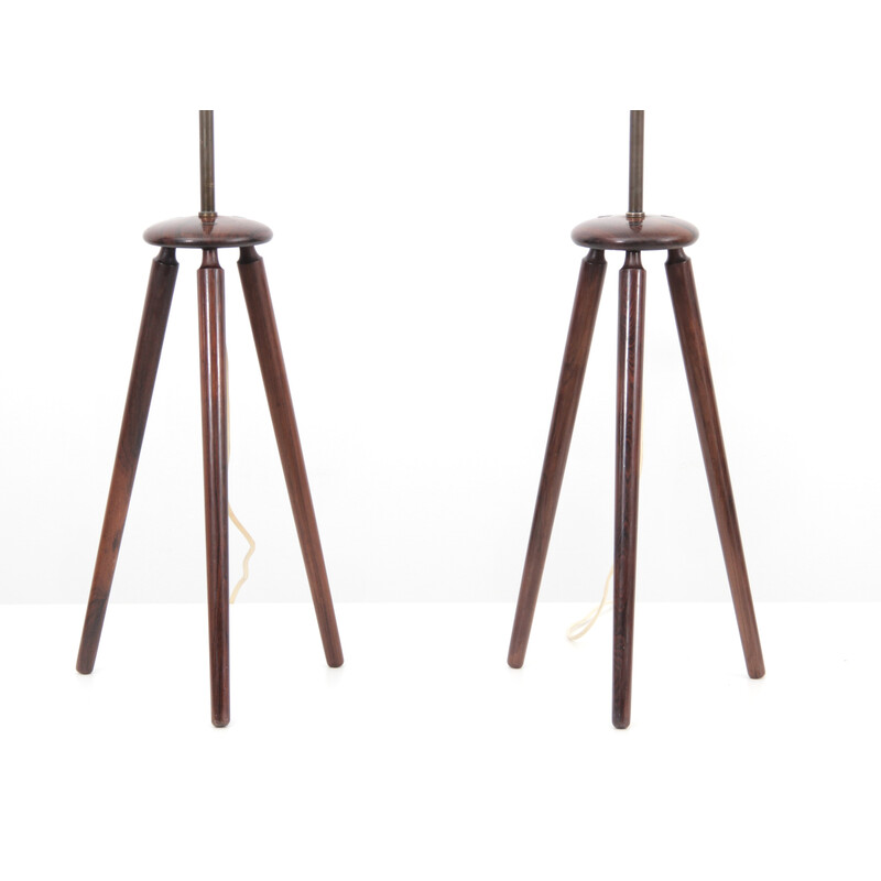 Pair of vintage tripod table lamps in Rio rosewood, 1960